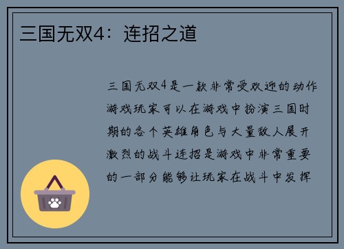 三国无双4：连招之道