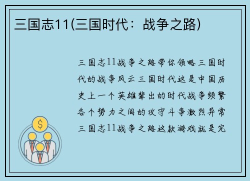 三国志11(三国时代：战争之路)